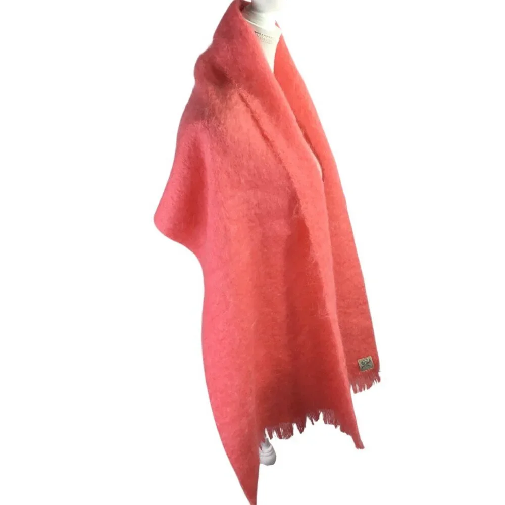 Yarrowvale Vtg Mohair Scarf Shawl Wrap Scotland Scottish Coral Salmon 73 x 18